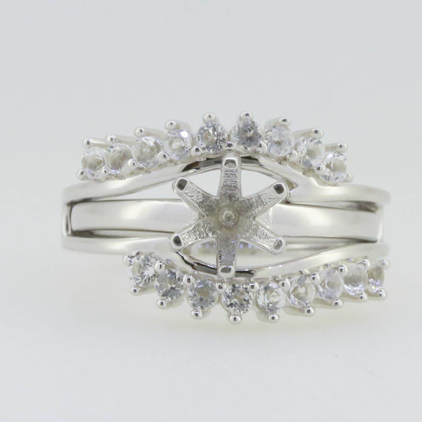 2 piece Set Sterling Silver Semi Mount Ring Setting Round RD 7x7mm Wh PJC50 - Syzjewelry