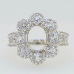 Sterling Silver Semi Mount Ring Setting OV 10X8mm White Topaz - Syzjewelry