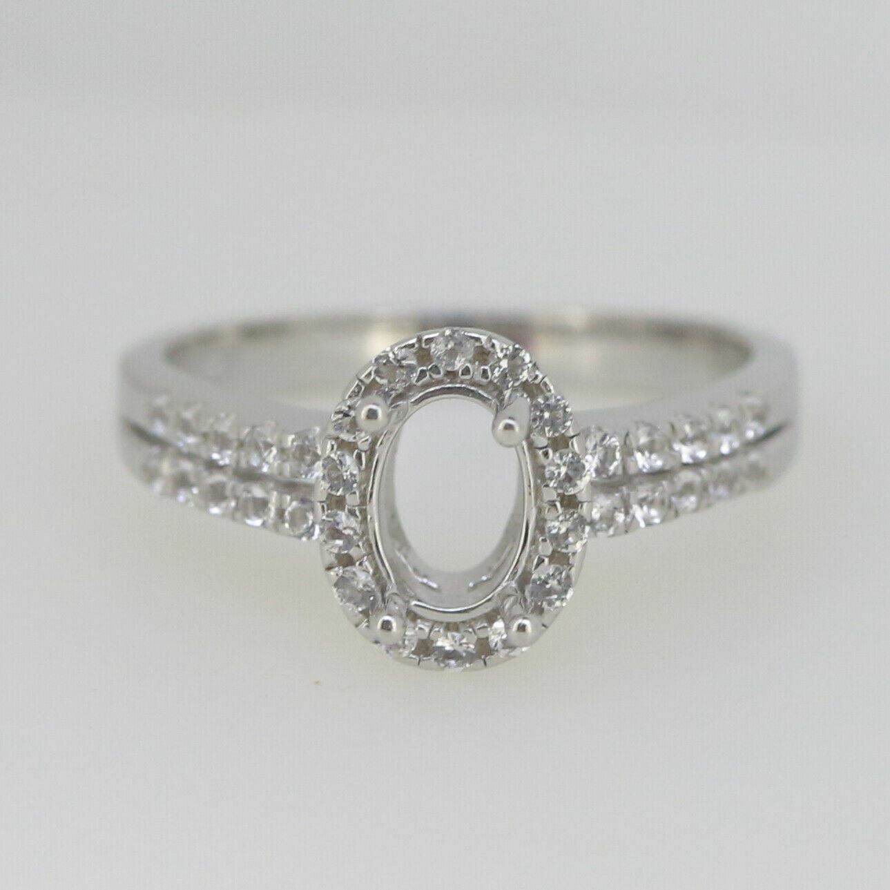 Sterling Silver Semi Mount Ring Setting Oval OV 7x5mm Halo Split R514 - Syzjewelry