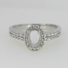 Sterling Silver Semi Mount Ring Setting Oval OV 7x5mm Halo Split R514 - Syzjewelry
