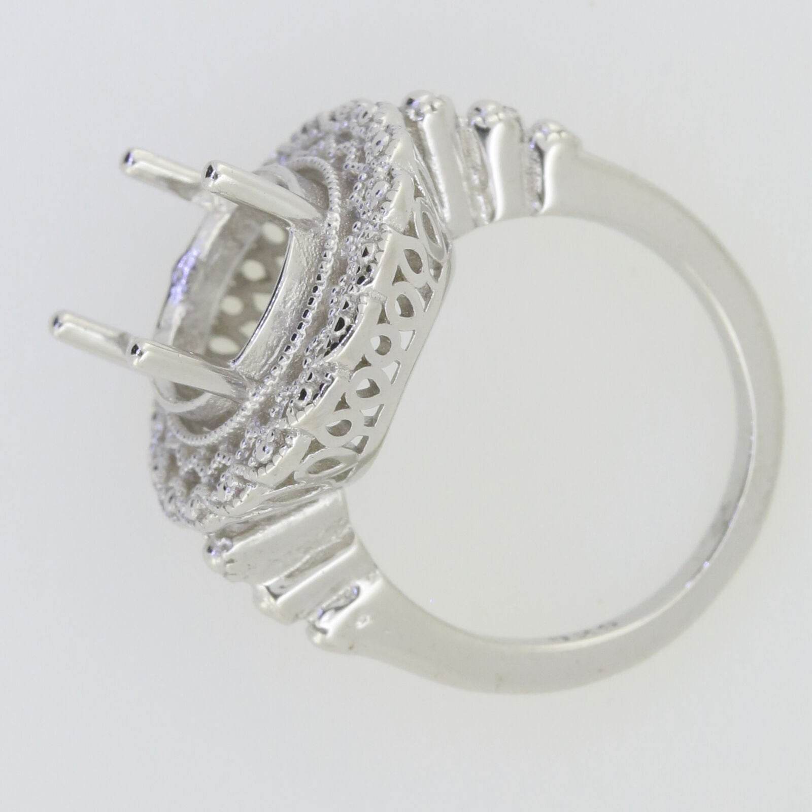 Art Deco Style Sterling Silver Semi Mount Ring Setting Oval OV 14x10mm - Syzjewelry