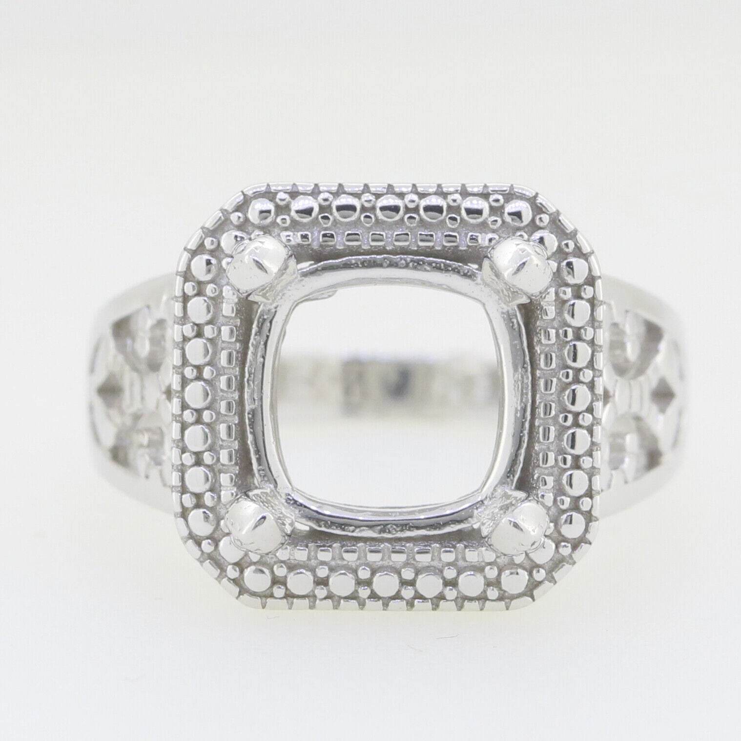 Sterling Silver Semi Mount Ring Setting Cushion CU 10x10mm Vintage Repro - Syzjewelry