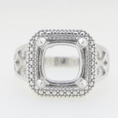 Sterling Silver Semi Mount Ring Setting Cushion CU 10x10mm Vintage Repro - Syzjewelry