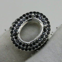 Sterling Silver Semi Mount Pendant Setting Oval OV 20x16mm Black Spinel Halo - Syzjewelry