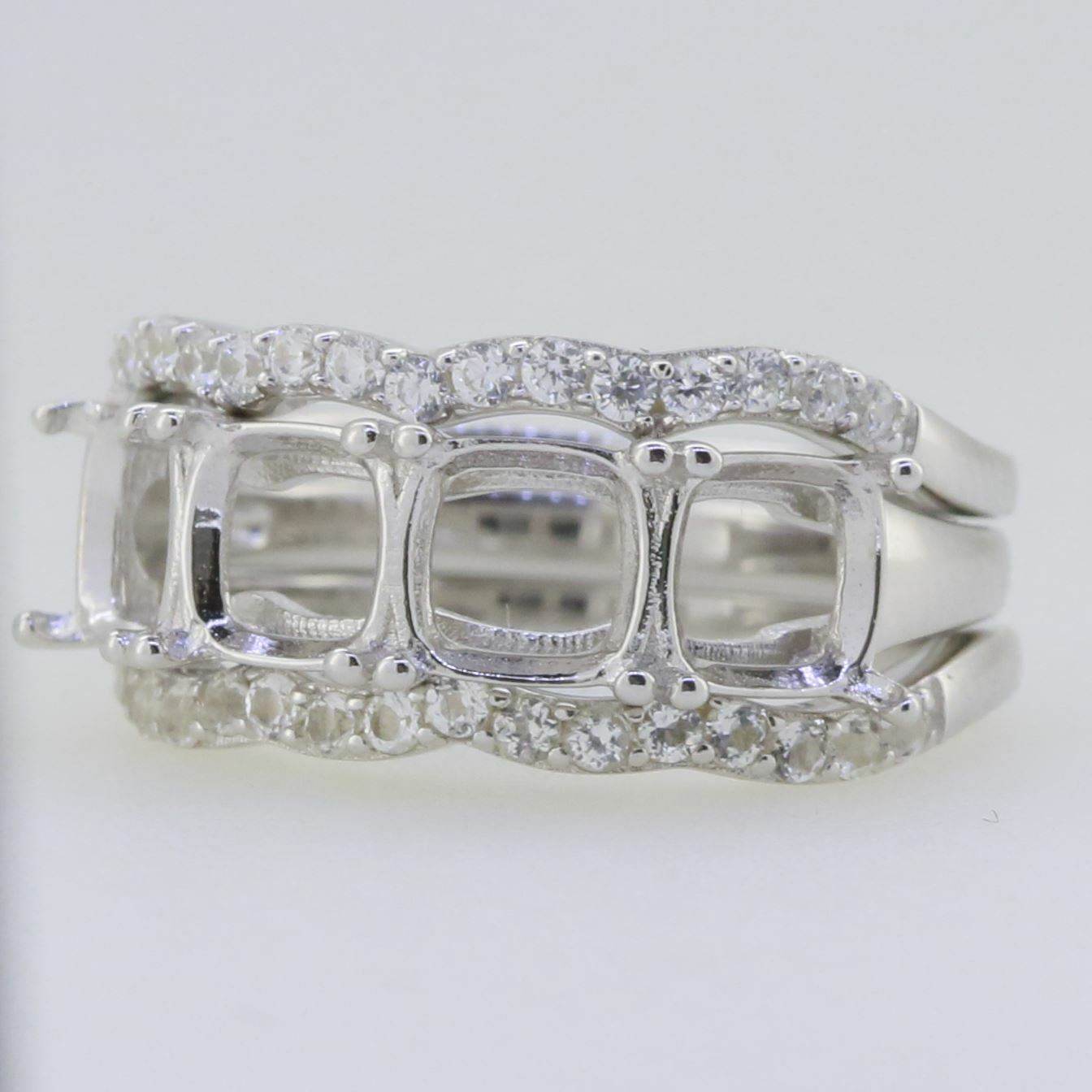 3 piece Set Sterling Silver Semi Mount Ring Setting Cushion CU 6X6mm - Syzjewelry