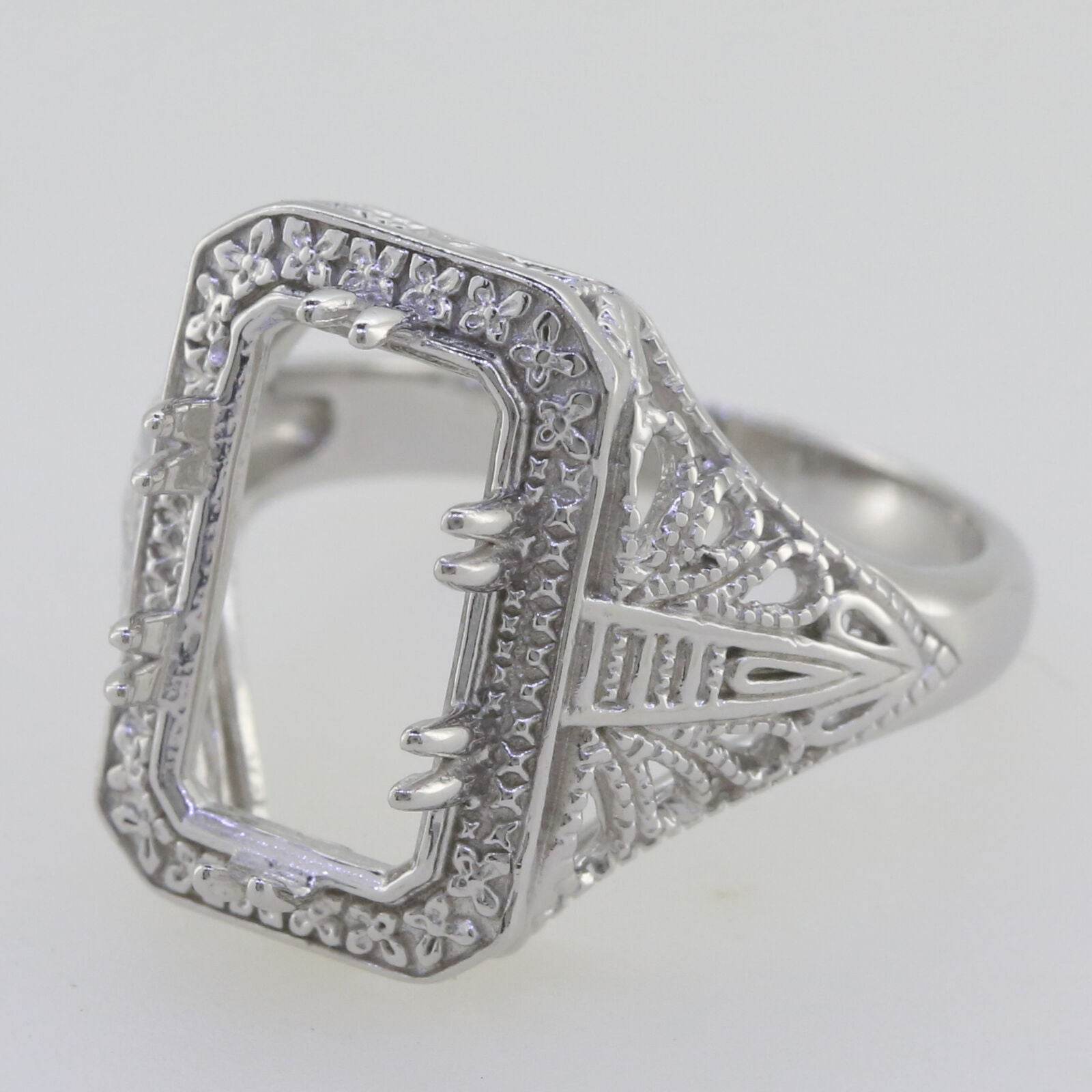 Sterling Silver Semi Mount Ring Setting Cushion 14x8mm Art Nouveau Style - Syzjewelry