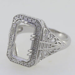 Sterling Silver Semi Mount Ring Setting Cushion 14x8mm Art Nouveau Style - Syzjewelry
