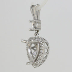 Sterling Silver Semi Mount Pendant Setting Heart HT 10x10mm RD 5mm White Topaz - Syzjewelry