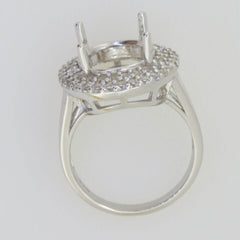 Sterling Silver Semi Mount Ring Setting Oval OV 11x9mm Double Halo Topaz - Syzjewelry