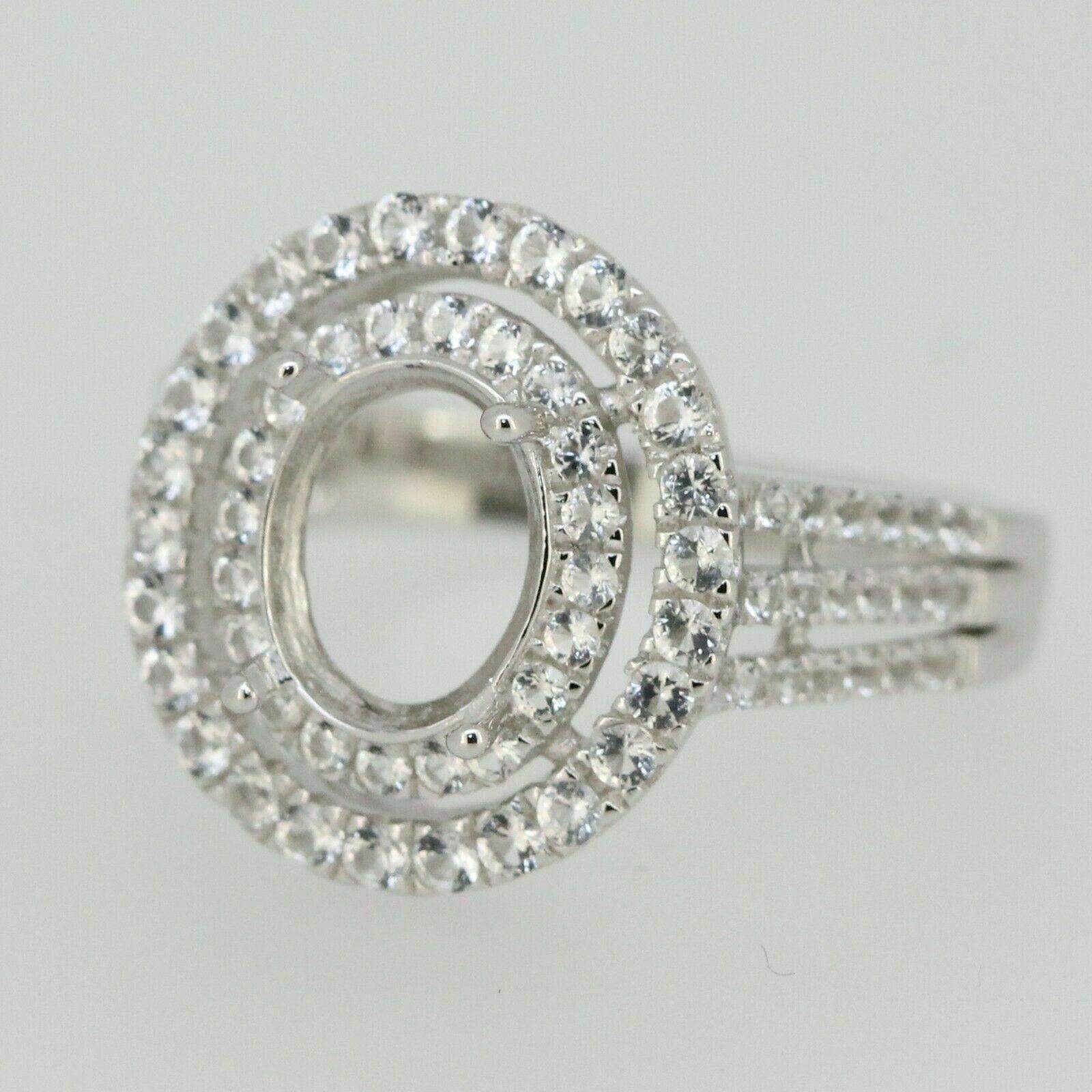 Sterling Silver Semi Mount Ring Setting OV 9X7mm Double Halo White Topaz - Syzjewelry