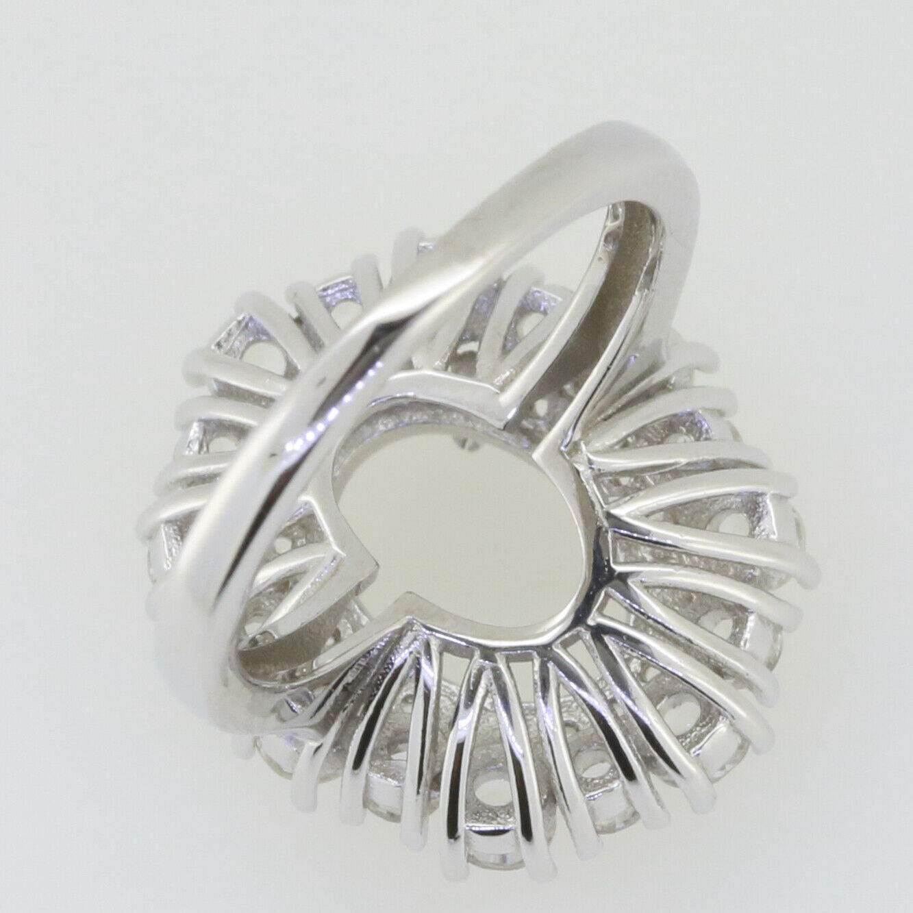 Sterling Silver Semi Mount Ring Setting Oval OV 12x9mm Double Halo White Topaz - Syzjewelry