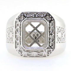 Sterling Silver Semi Mount Ring Setting Emerald OCT 10x8mm Men's Ring Bezel Fleur de lis Ring - Syzjewelry