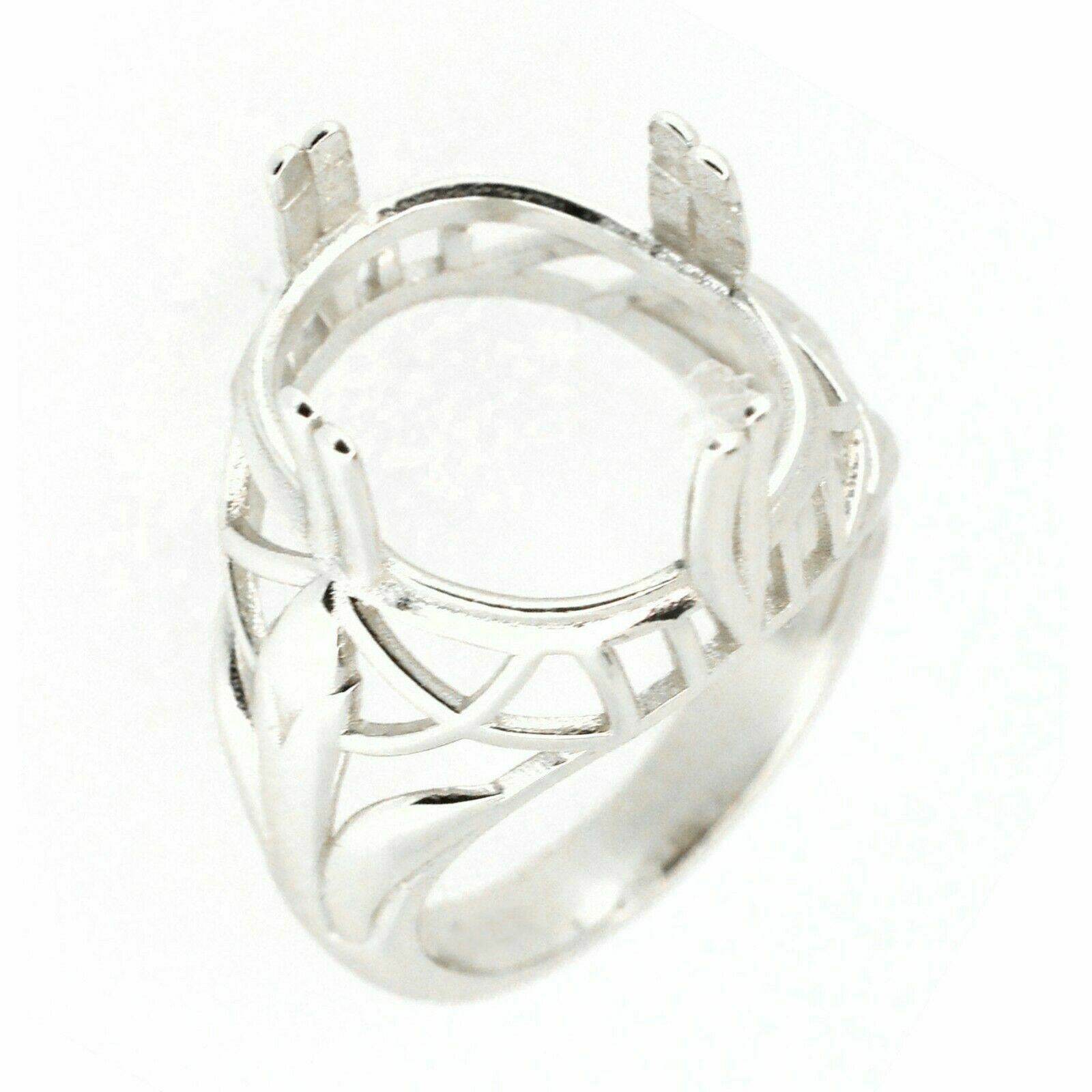 Sterling Silver Semi Mount Ring Setting Oval OV 18x13mm Art Deco Style - Syzjewelry