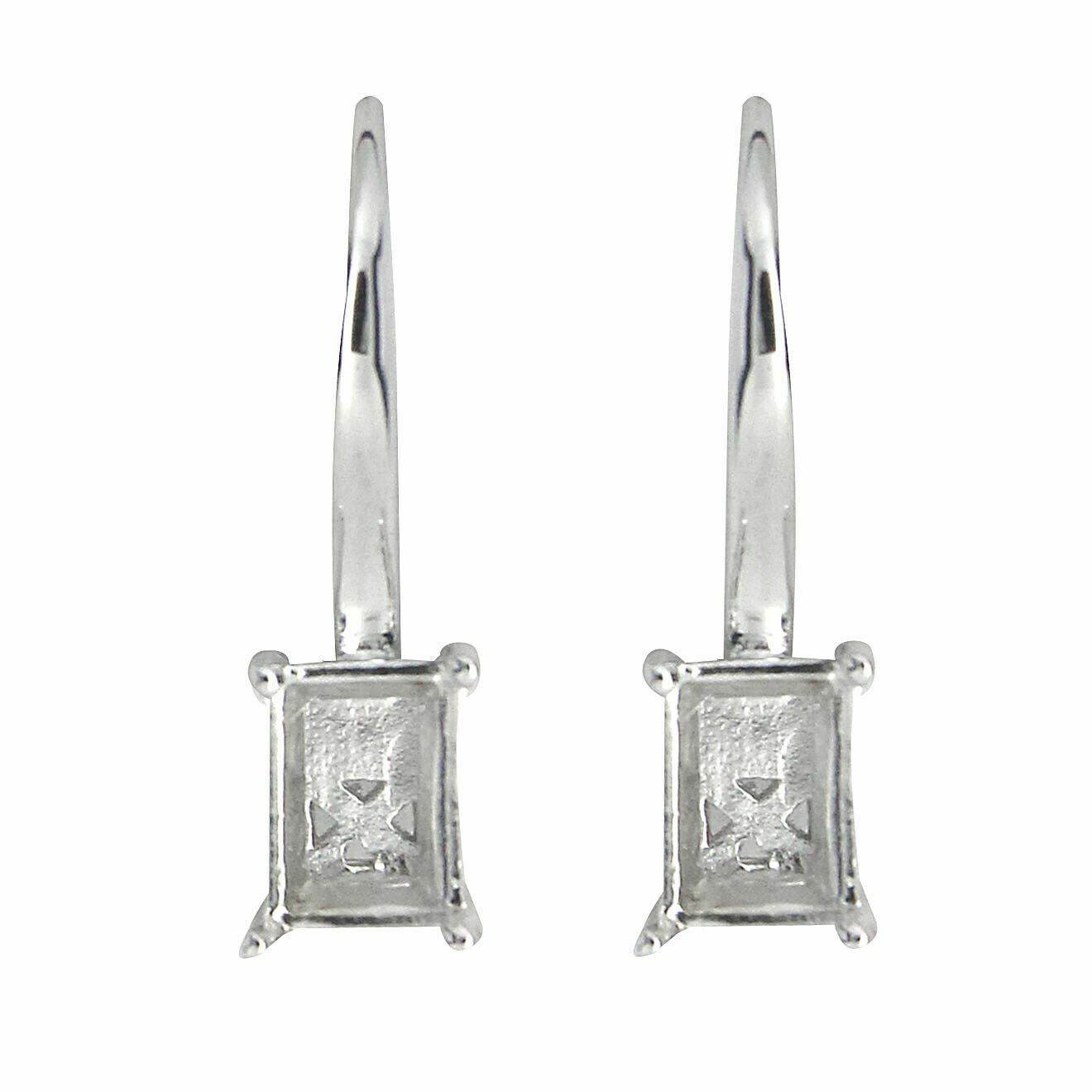 Sterling Silver Semi Mount Earrings Setting Emerald OCT 8x6 mm Leverback - Syzjewelry
