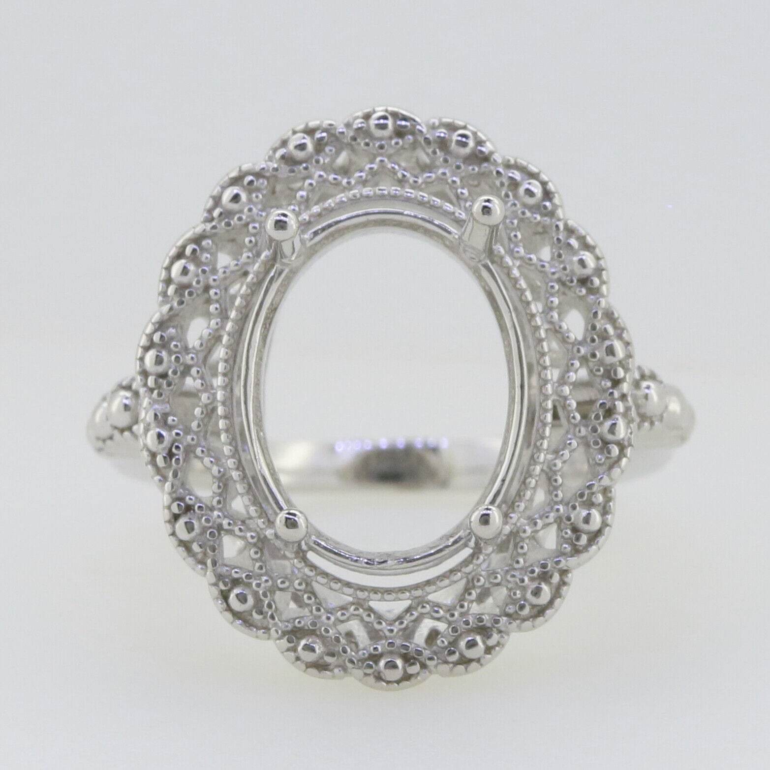 Art Deco Style Sterling Silver Semi Mount Ring Setting Oval OV 14x10mm - Syzjewelry