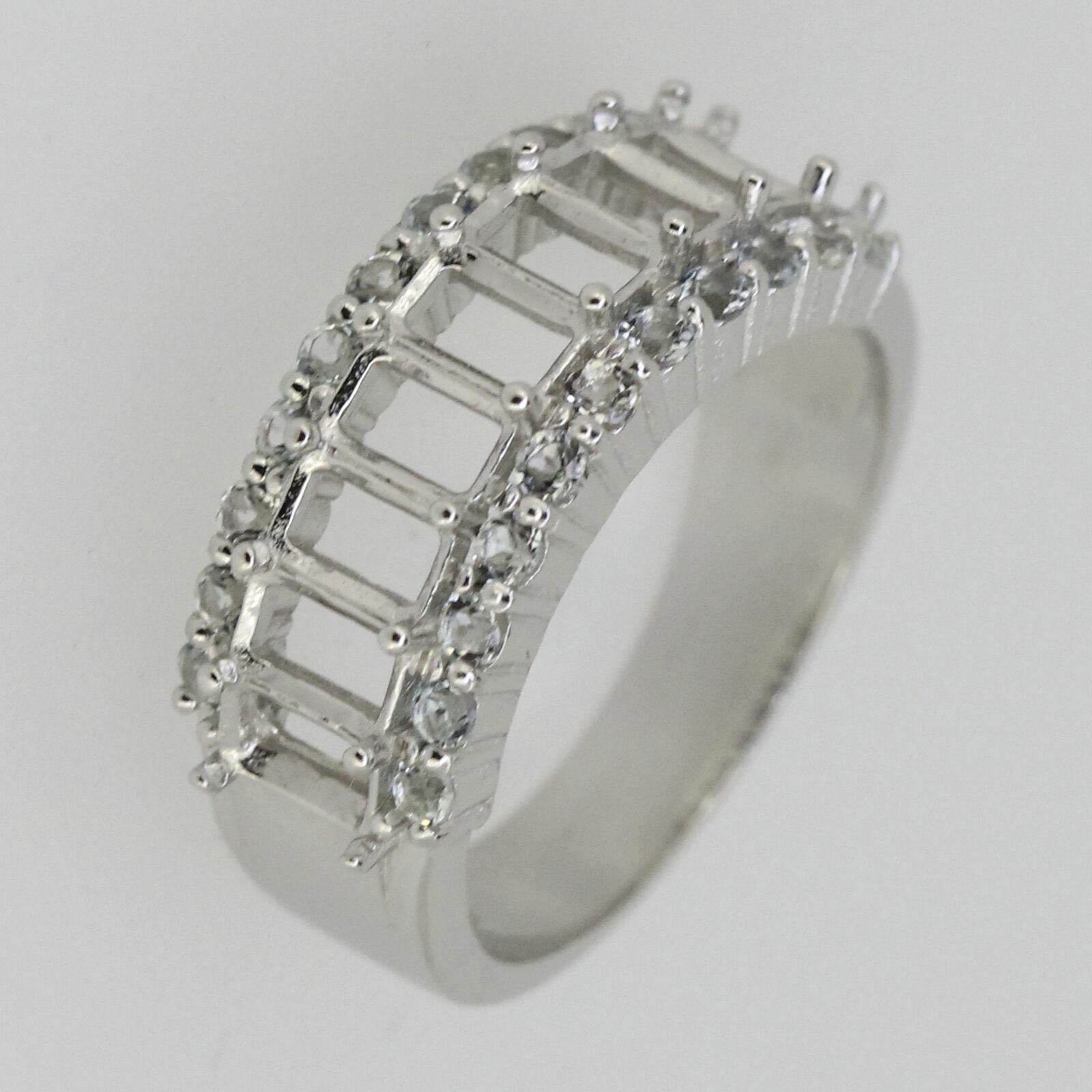 Sterling Silver Semi Mount Ring Setting Emerald Oct 5x3mm Natural Aquamarine - Syzjewelry