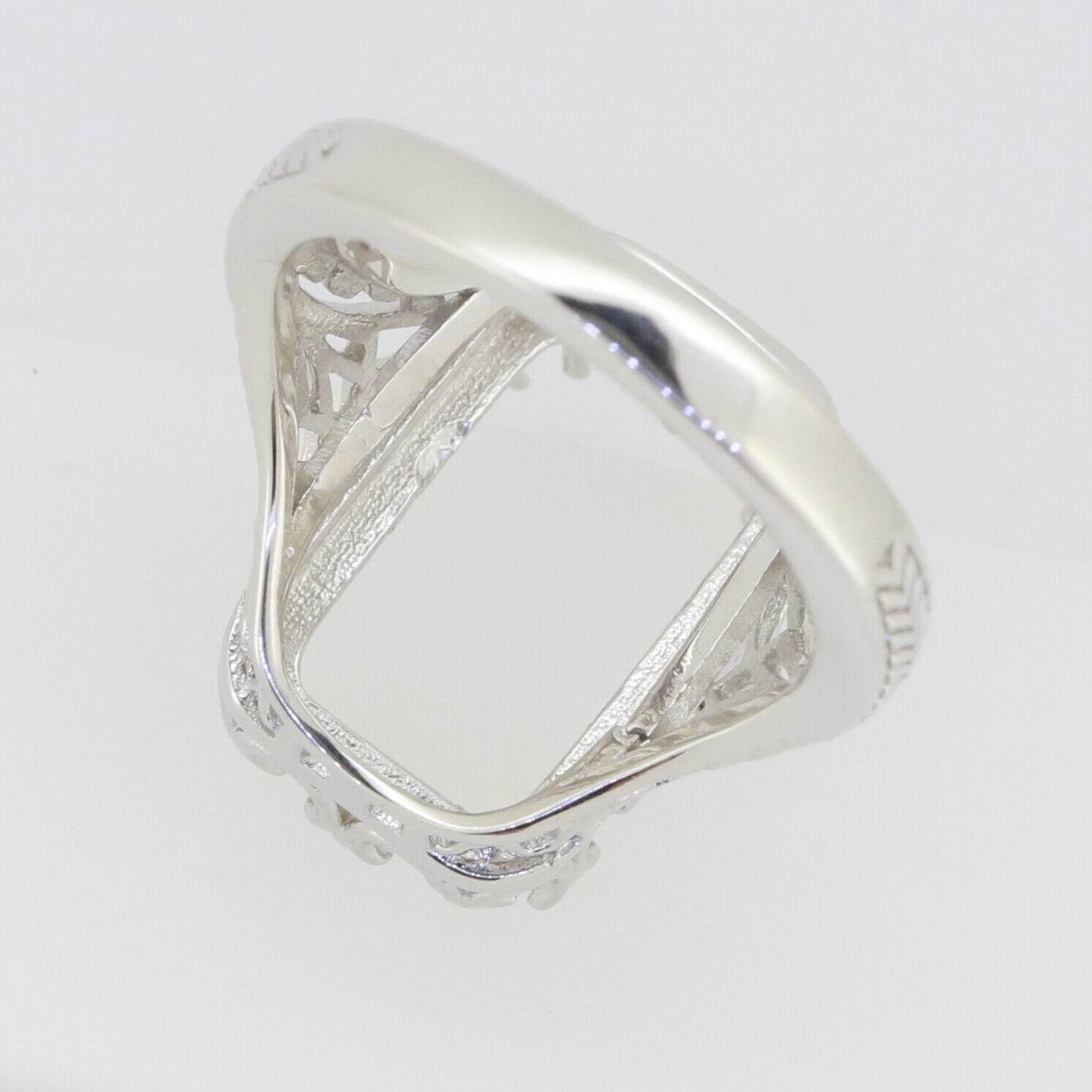 Sterling Silver Semi Mount Ring Setting Emerald OCT 16X10mm Art Deco Vintage Style - Syzjewelry