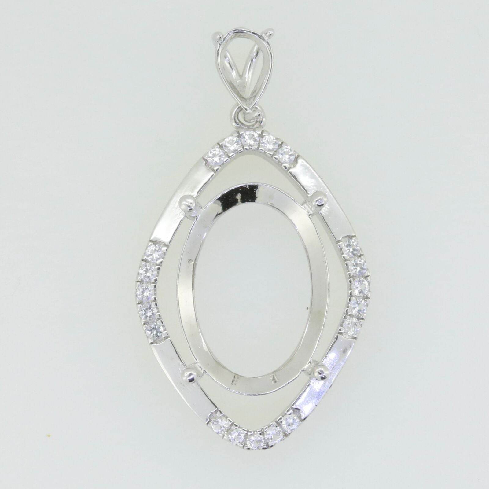 Sterling Silver Semi Mount Pendant Setting Oval OV 16x12mm W/ White Topaz - Syzjewelry