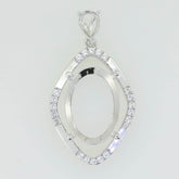 Sterling Silver Semi Mount Pendant Setting Oval OV 16x12mm W/ White Topaz - Syzjewelry