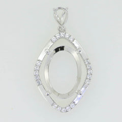 Sterling Silver Semi Mount Pendant Setting Oval OV 16x12mm W/ White Topaz - Syzjewelry