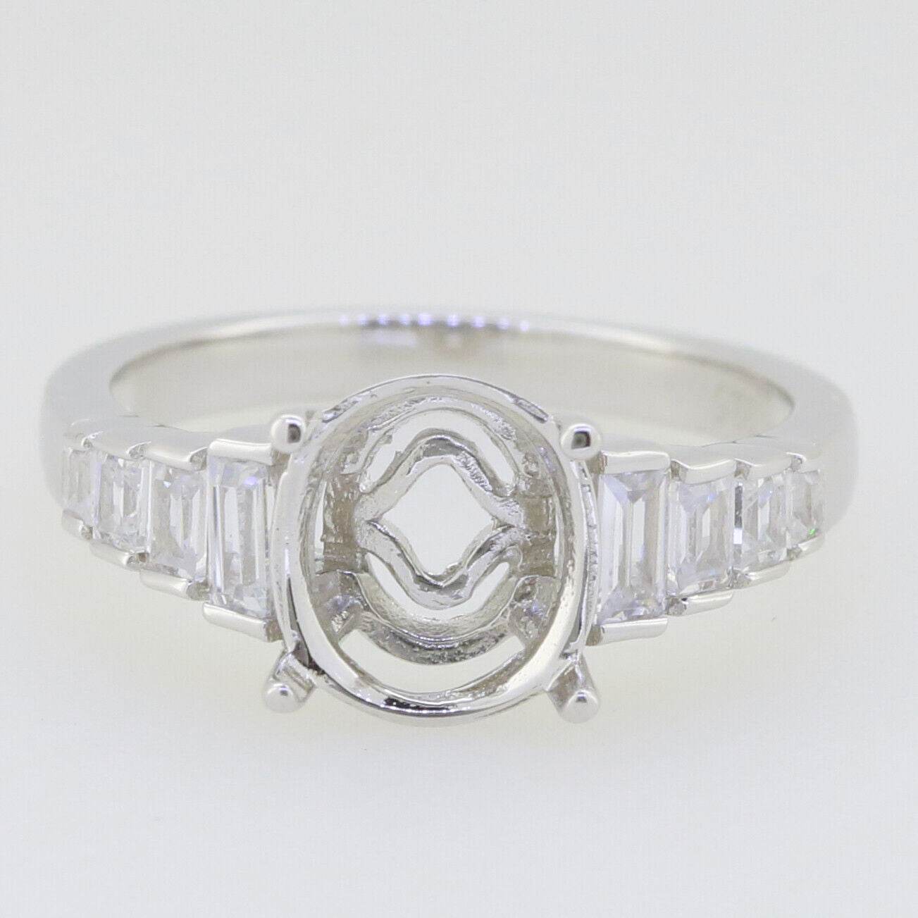 Sterling Silver Semi Mount Ring Setting Oval OV 10X8mm Baguette Shank - Syzjewelry