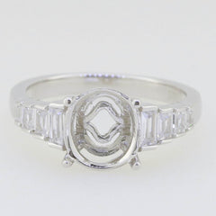 Sterling Silver Semi Mount Ring Setting Oval OV 10X8mm Baguette Shank - Syzjewelry