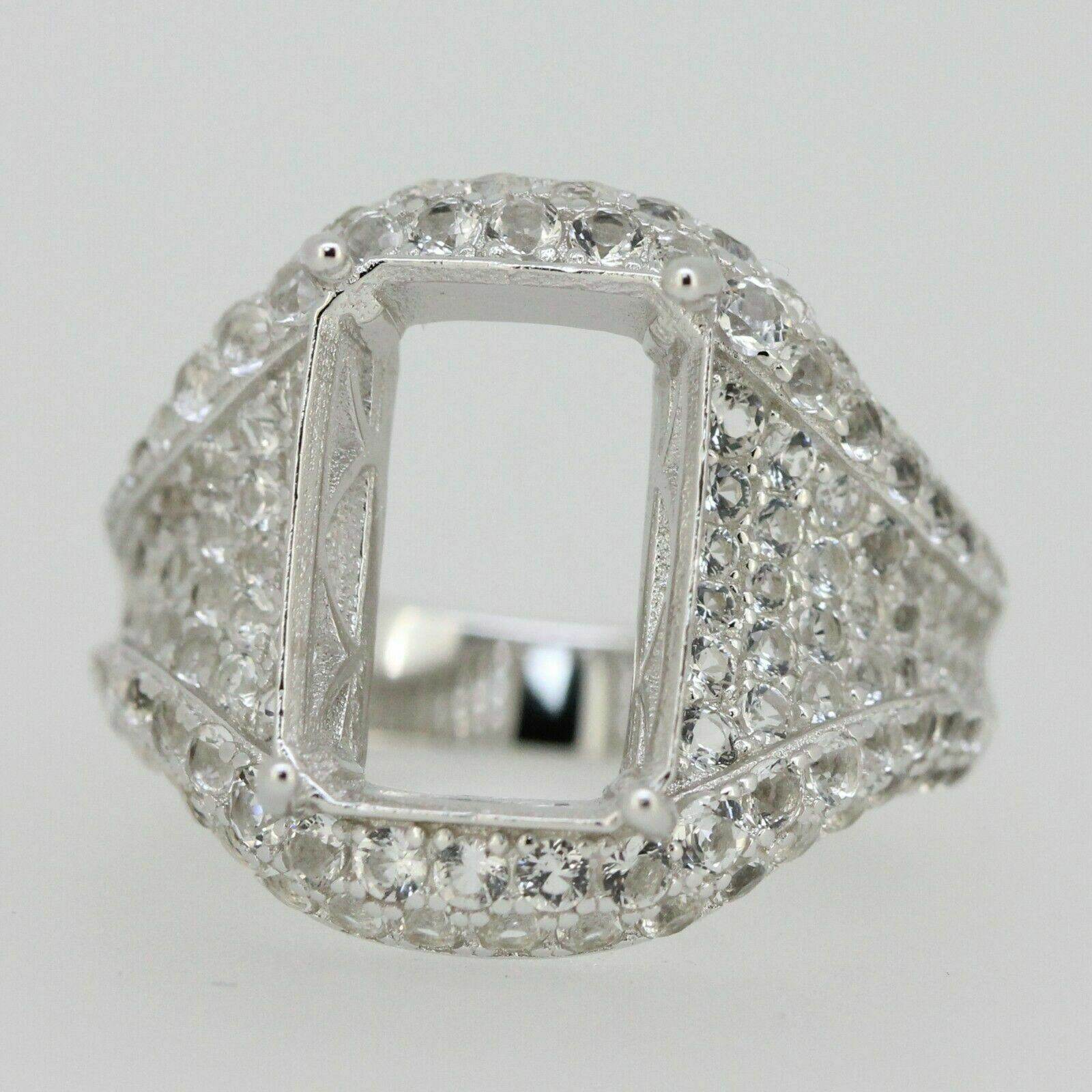 Sterling Silver Semi Mount Ring Setting OCT 14x10mm White Topaz - Syzjewelry