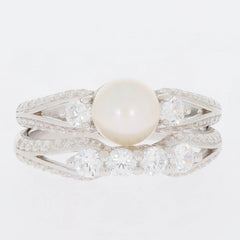 2 piece Set Sterling Silver Semi Mount Ring Setting Round RD 8X8mm Pearl - Syzjewelry