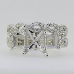 14K White Gold Semi Mount Ring Setting Emerald OCT 10X8mm SQ5x5 3 Stone - Syzjewelry