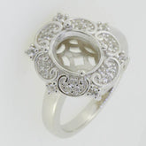 Sterling Silver Semi Mount Ring Setting Oval OV 10x8mm Halo Art Nouveau Style - Syzjewelry