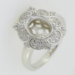 Sterling Silver Semi Mount Ring Setting Oval OV 10x8mm Halo Art Nouveau Style - Syzjewelry
