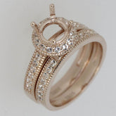 2 Piece 14K Rose Gold Semi Mount Ring Setting Round RD 6.5x6.5mm Halo Engagement - Syzjewelry