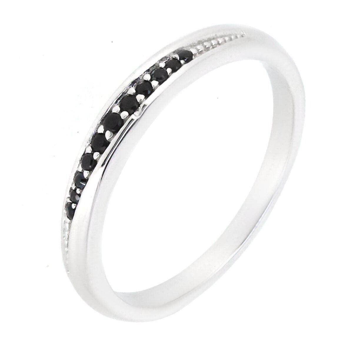 10K White Gold Black Diamond Stackable Eternity Ring 3mm Band - Syzjewelry