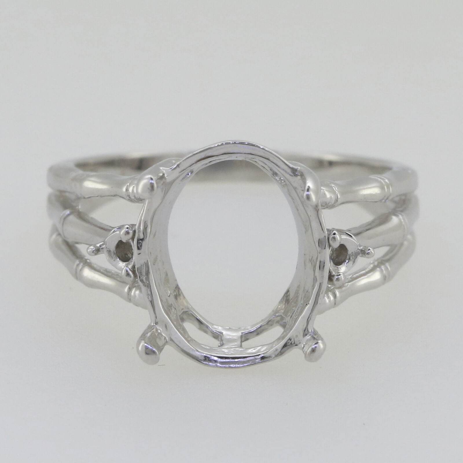 Sterling Silver Semi Mount Ring Setting Oval OV 10x8mm Bamboo Shank - Syzjewelry