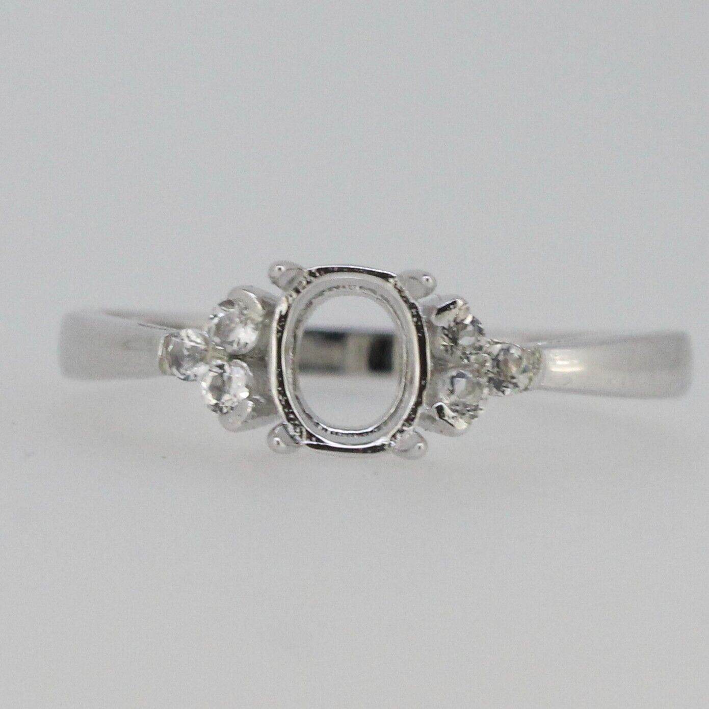 Sterling Silver Semi Mount Ring Setting Oval OV 6x5mm With Accent White Topaz - Syzjewelry