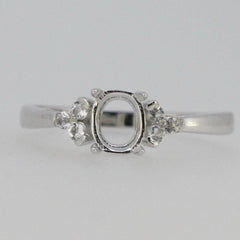 Sterling Silver Semi Mount Ring Setting Oval OV 6x5mm With Accent White Topaz - Syzjewelry