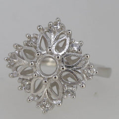 Sterling Silver Semi Mount Ring Setting RD 5x5mm PE 5X3mm Cluster Ring - Syzjewelry