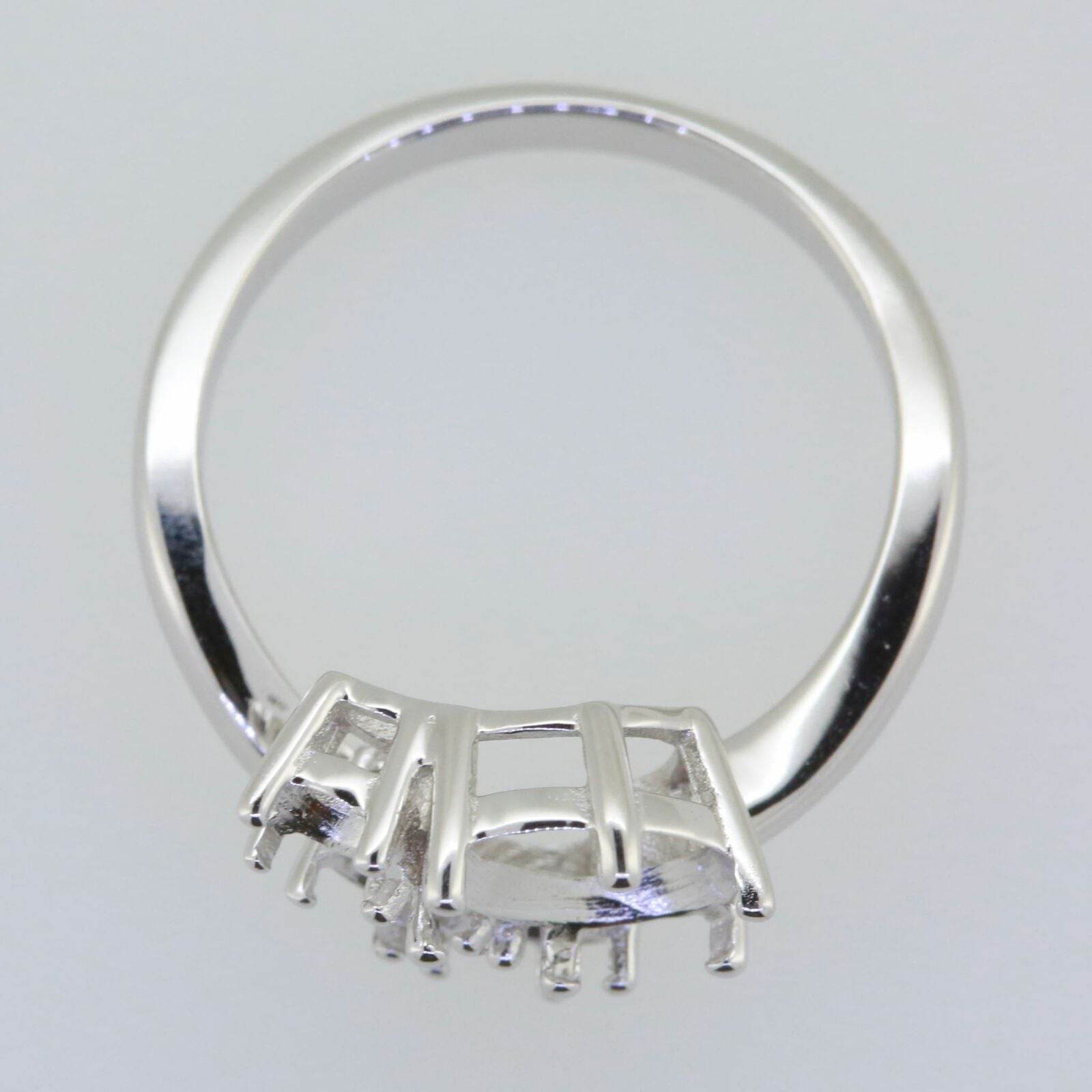 Sterling Silver Semi Mount Ring Setting Oval OV 9x7mm RD 4x4mm White T Solid - Syzjewelry