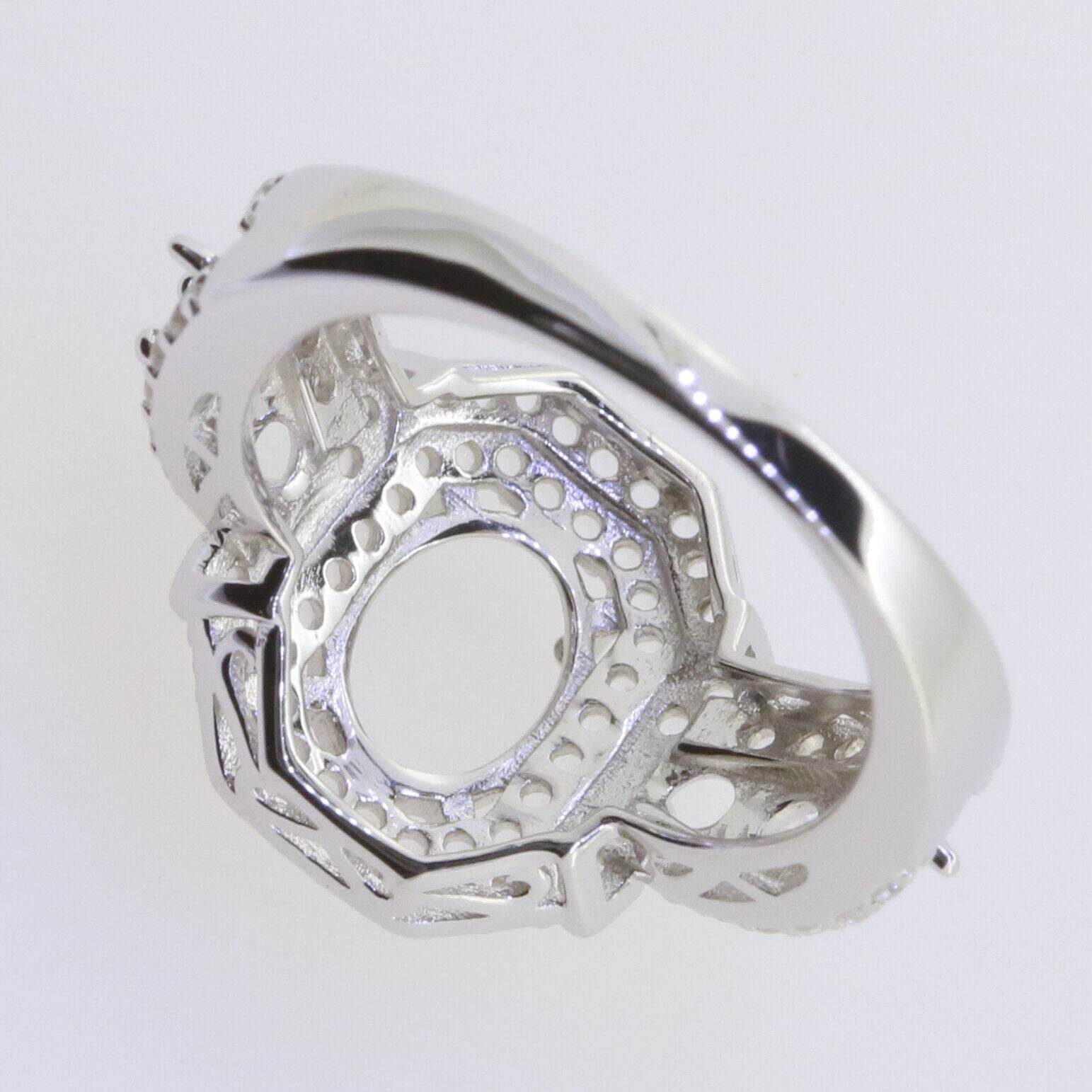 Sterling Silver Semi Mount Ring Setting Oval OV 9x7mm Double Halo 3 Ro - Syzjewelry