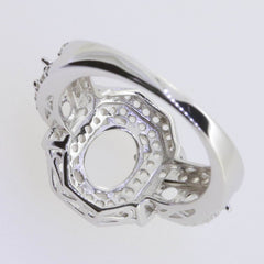 Sterling Silver Semi Mount Ring Setting Oval OV 9x7mm Double Halo 3 Ro - Syzjewelry