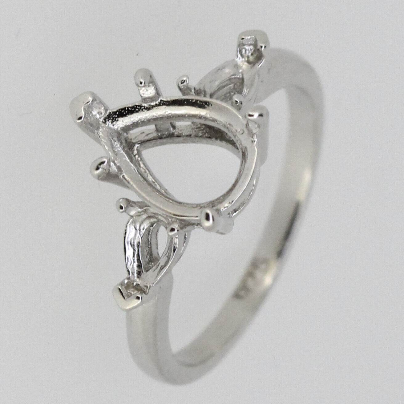 Sterling Silver Semi Mount Ring Setting Pear PE 11x8mm PE 5x3mm 3 Stones - Syzjewelry
