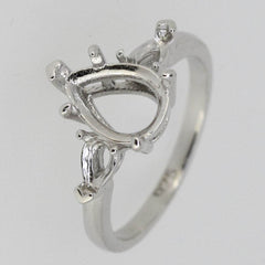 Sterling Silver Semi Mount Ring Setting Pear PE 11x8mm PE 5x3mm 3 Stones - Syzjewelry