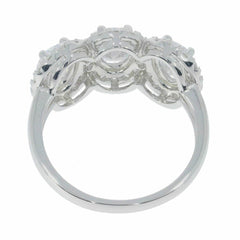 Sterling Silver Semi Mount Ring Setting OV 7X5mm 3 Stone Halo Design W - Syzjewelry