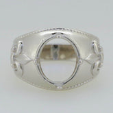 Sterling Silver Semi Mount Ring Setting OV 12x10mm Fleur De Lis White Topaz - Syzjewelry
