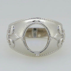 Sterling Silver Semi Mount Ring Setting OV 12x10mm Fleur De Lis White Topaz - Syzjewelry