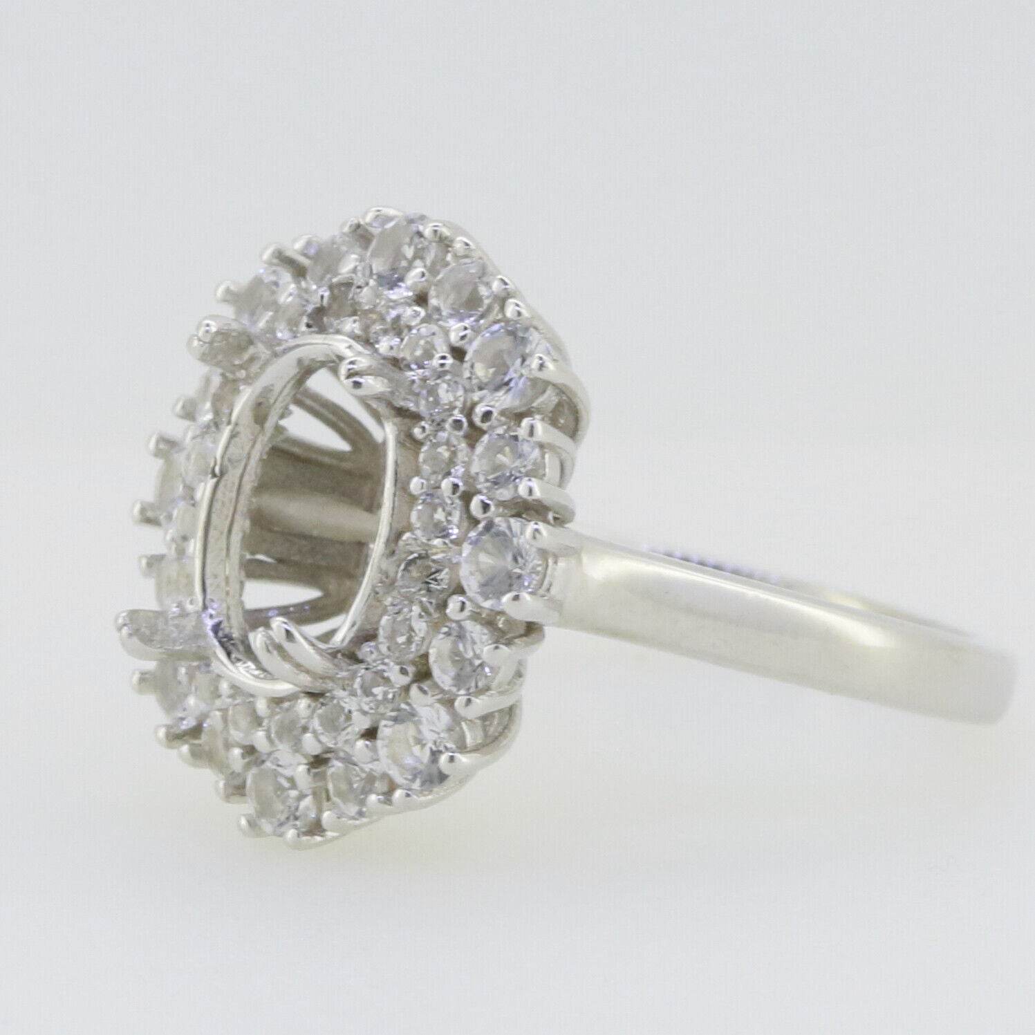 Sterling Silver Semi Mount Ring Setting Oval OV 10x7mm Double Halo White Topaz - Syzjewelry