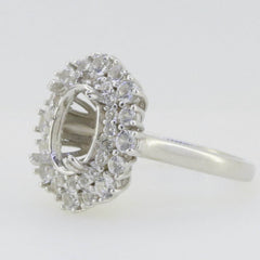 Sterling Silver Semi Mount Ring Setting Oval OV 10x7mm Double Halo White Topaz - Syzjewelry