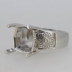 Men's Sterling Silver Semi Mount Ring Setting Princess SQ12x12mm CU13x13 Male Ring Art Nouveau Style - Syzjewelry