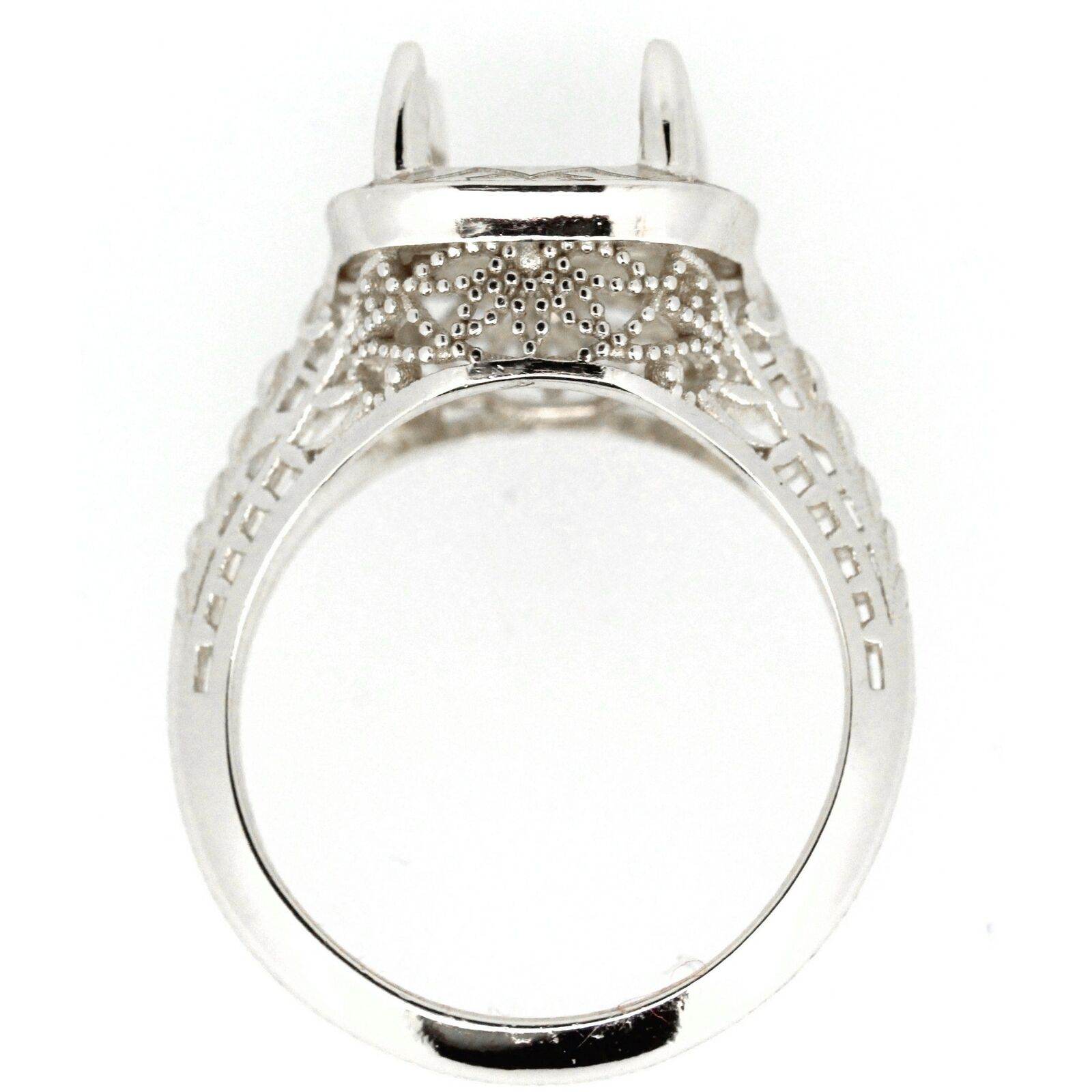 Art Deco Style Sterling Silver Semi Mount Ring Setting Cushion CU 7x7mm - Syzjewelry