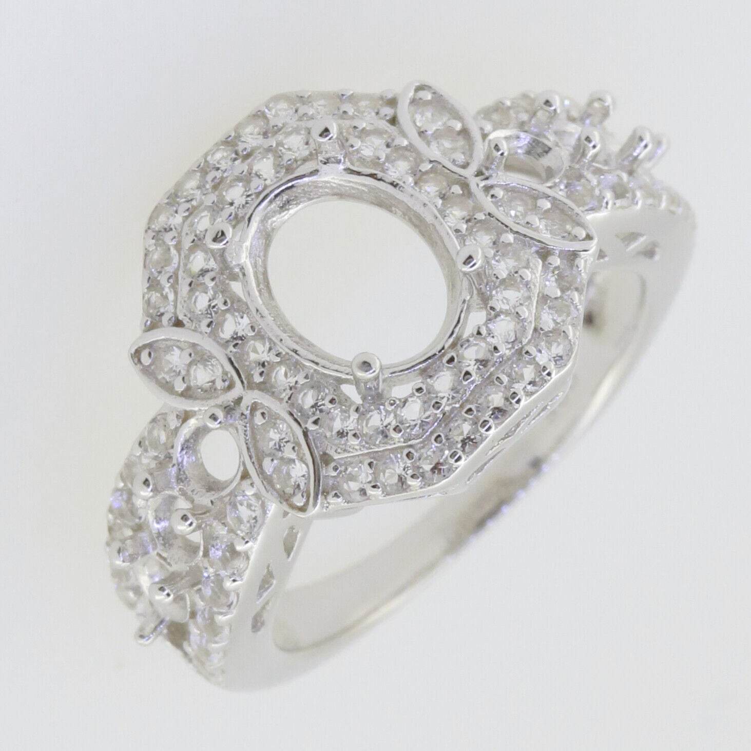 Sterling Silver Semi Mount Ring Setting Oval OV 9x7mm Double Halo 3 Ro - Syzjewelry